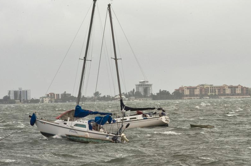 Malua at anchor in strong winds during Tropical Storm Andrea at Cape May
