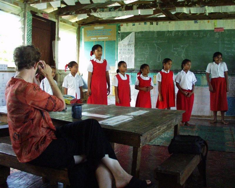 Students and a visitor during the Tonga cruise